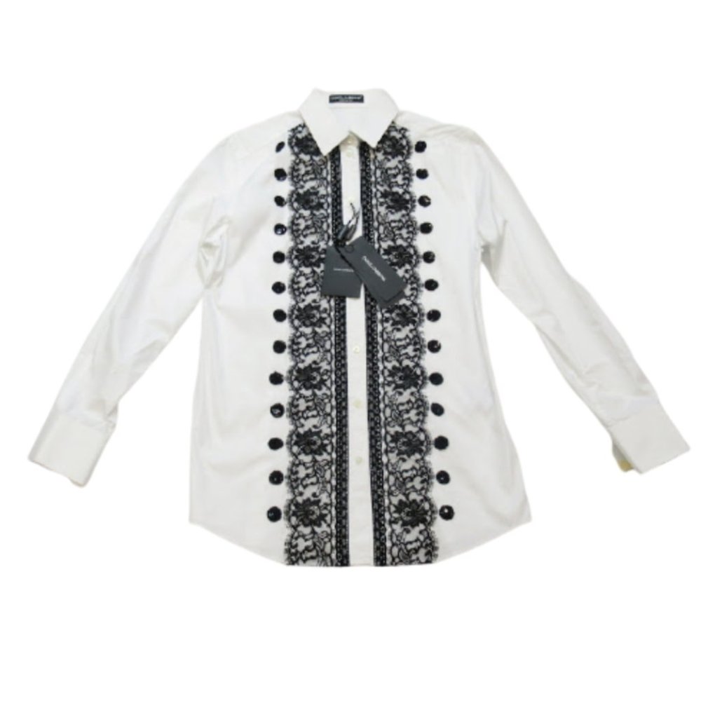 Dolce & Gabbana Black Lace Front Blouse, Size 40EU